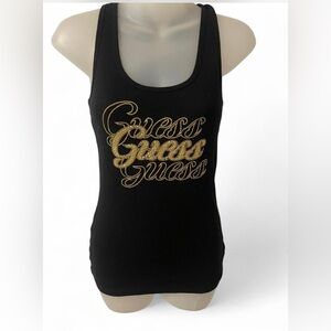 Guess Black Tank Top with Gold Logo